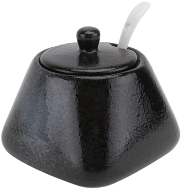 NOLITOY Ceramic Storage Jars for Kitchen, Seasoning Jar with Spoon and Lid, Black Canister Ceramic for Sugar, Oregano, Cooking, Home Kitchen Storage