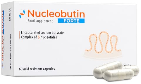 Norsa Pharma Nucleobutin Forte (60 Capsules) Enteric-Coated Sodium Butyrate with Dietary Nucleotides | Sodium Supplement for Gut Health, Bloat, Gas Digestive & Immune Support | Palm-Oil Free