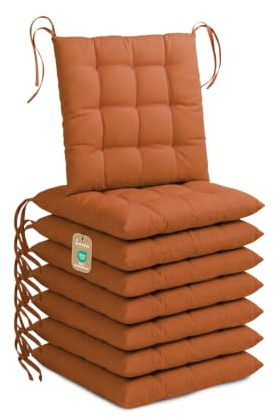 Lavea® 8er Set Sitzkissen & Stuhlkissen 40x40 cm - Terracotta | Stoffbändern – Outdoor & Indoor – waschbar & wetterfest – für Gartenstuhl, Balkon, Terrasse & Esszimmer