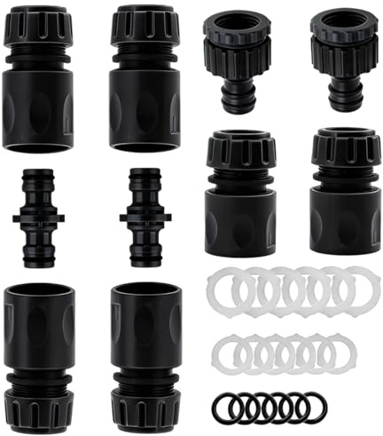 YAAVAAW 10Pack Black Garden Hose Connectors for Outdoor Indoor Tap,Hose Pipe Connectors and Fittings Set 6 End Quick Connector,2 Double Male Snap Connector,2 2 in 1 HosePipe Tap Fitting 3/4''&1/2''