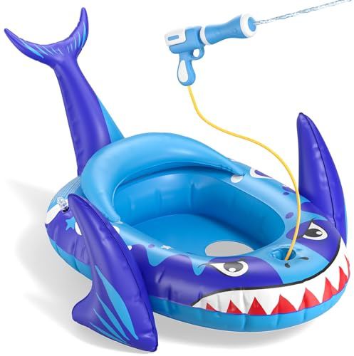 AZDYJL Shark Kids Pool Floats with Water Gun,Toddler Pool Float Inflatable Ride-on Swimming Pool Toy for Boys Aged 3 4 5 6 7 Years,Summer Outdoor Water Pool Games Toys for Boys