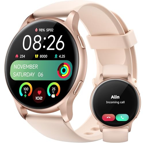 Parsonver Smartwatch Damen Herren mit Telefonfunktion, 5ATM Wasserdicht Schwimmuhr, Fitnessuhr mit 100+ Sportmodi, Herzfrequenz und Schlaftracking, Smart Watch für Android & iPhone (Roségold, 44 MM)