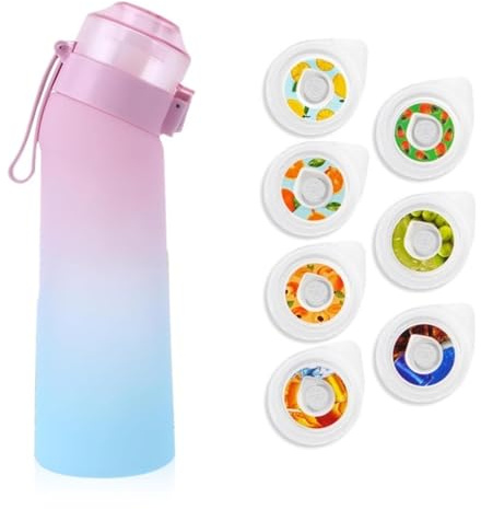 Generico Borraccia sportiva da 650 ml con capsule in 7 gusti diversi. Il materiale Tritan è resistente alle alte temperature e garantisce un sapore naturale di frutta （Gradiente blu e rosa）