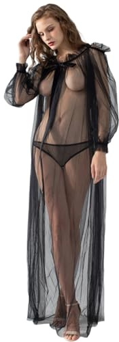 Couverture de bikini pour femme - Volants transparents - Col en V - Robe longue de plage - Été - Sexy - Bikini - Manches longues - Ourlet fendu - Robe en maille - Maillot de bain Cover Up