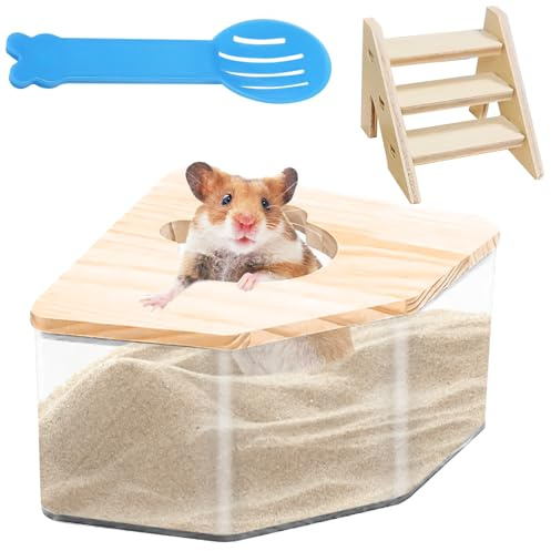 GAOUTO Hamster Badezimmer, Transparent Sandbad für Hamster, Sand-Badezimmer für Hamster mit Leiter und Schaufel, Hamster Leiter, sandbad Hamster für Hamster oder Kleine Haustiere