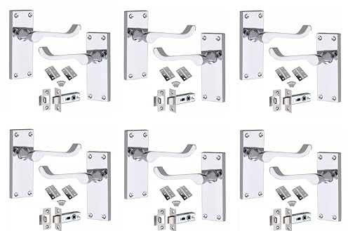 Golden Grace Victorian Scroll Latch Handles, Polished Chrome, 6 Sets 120mm | Includes screws and matching hinges for a hassle-free, complete installation while maintaining a tidy concealed look.