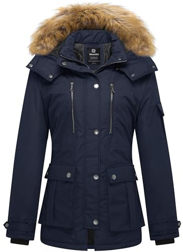 Wantdo Women's Quilted Winter Puffer Coat Waterproof Hooded Navy L