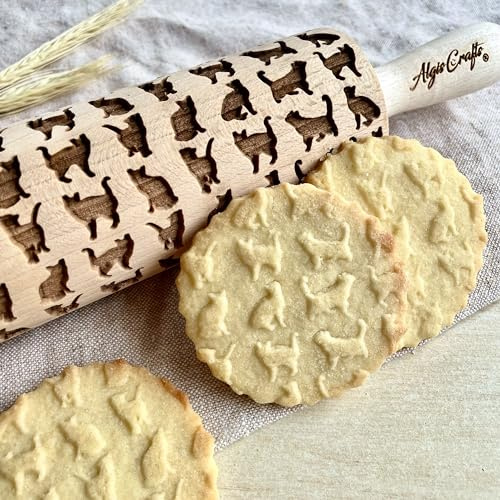 Nudelholz mit KATZEN. Präge Teigroller für Plätzchen und Keramik. Geschenk für Katzenliebhaber. Gravierte Nudelholz mit Muster von Algis Crafts
