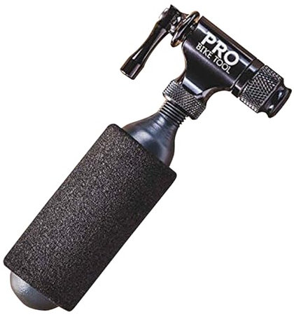 PRO BIKE TOOL Fahrradpumpe - CO2-Pumpenset Kompatibel mit Presta- und Schrader-Ventilen - Fahrradreifenpumpe für Straße und MTB - Aluminiumlegierung mit isolierter Hülle - 5 x 2,5 cm, Schwarz