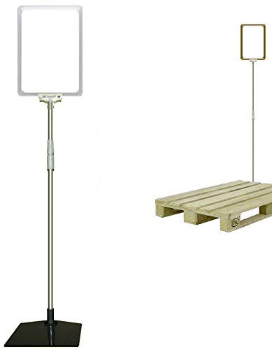 Plakatständer DIN A5 Rahmen transparent, Teleskopständer höhenverstellbar bis 1510 mm mit Teleskoprohr ALU Kunststoff, Fuß eckig 160x192 mm Stahl schwarz, Kundenstopper, Aufsteller für Paletten Ware