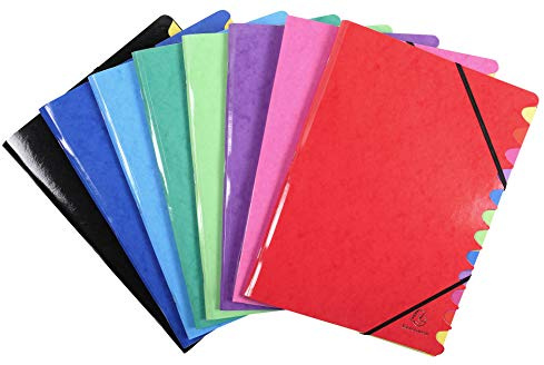 Exacompta 541229E Premium Ordnungsmappe Iderama. Aus extra starkem Colorspan-Karton DIN A4 12 Fächer und 2 Gummizüge ausgeschnittener Deckelrand für bessere Sicht auf Taben 1 Stück Zufallsfarbe