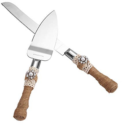 TANG SONG Set of 2 Rustic Wedding Cake Knife and Serving Set Wedding Cake Knife Serveing, Rustic Wedding Cake Knife Set for Parties Weddings Anniversaries