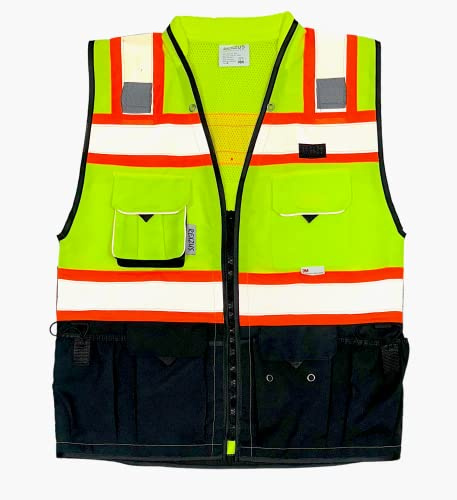 REXZUS C Vest for Mens Safety Vest With Zipper and Utility Pockets Premium Black Series Surveyors Vest (Medium, Yellow/Black)