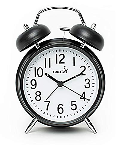 FLOITTUY {Alarma Fuerte para Personas Que Duermen profundamente, Reloj Despertador de Doble Campana de 4 Pulgadas con retroiluminación para Dormitorio y decoración del hogar (Negro)