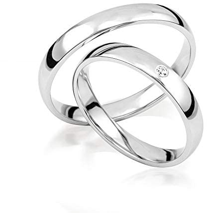 JC Trauringe Gold Paarpreis Weißgold I Traumhafte Eheringe 3 mm breit I Einzigartige Partnerringe mit Gravur in edler Schatulle I 2 Hochzeitsringe Herrenring ohne & Damenring mit Stein I J188