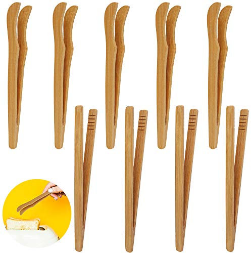 12Pcs Bambuszange, 2Stile Küchezange, 17.6cm Toastzange Bambus als Buffetzange Lebensmittelzange Grillzange Mehrzweckzange, Umweltfreundliche Servierzange Holz für Kochen Frücht Tee Gurken Salat Sushi