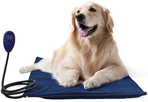 POWERTOOL Elektrischer Wärmer Haustier, Katze Heizdecke 30 x 40 cm Haustier Welpen Wärmematten Tier Heizkissen Elektrisch für Haustiere/Hund mit kaubeständigem Stahl ((Blau+UK))