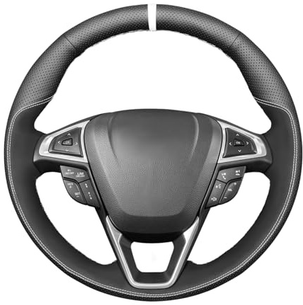 MEWANT Lenkradbezug für Ford Mondeo 2014-2020 / Edge 2015-2020 / Galaxy 2015-2020 / S-Max 2015-2020 Lenkradhülle Handgenähte Customized aus Echtleder & Wildleder Lenkrad Wrap | für Ford Mondeo 2014-20/Edge 2015-20/Galaxy 2015-20/S-Max 2015-20 Lenkradhülle Handgenähte aus & Wildleder Lenkrad