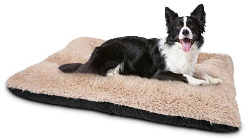 JOEJOY Dog Bed Crate Pad, Deluxe Plush Washable Dog Beds Fulffy Soft Kennel Pad Anti-Slip Pet Sleeping Mat for Medium Small Dogs, 29 x 21, Beige