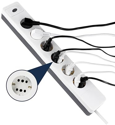 REV COMBINI Mehrfachsteckdose mit Schalter, Kabel 1,4m, weiß | Steckdosenleiste mit 6-12 Stecker | Steckplätze 45 Grad gedreht | Stromverteiler mit Wandmontage