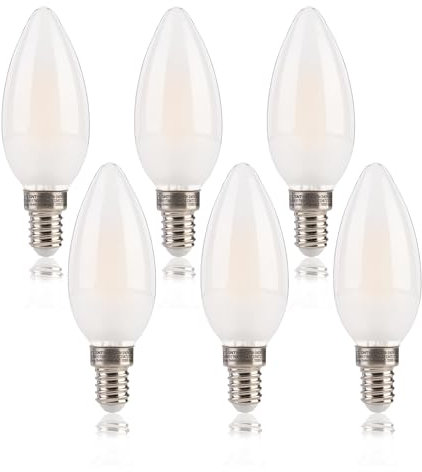 FLSNT Dimmerabile Lampadine E14 LED Candela, E14 Lampadine LED Filamento per Lampadario, C35 Stile Vintage, 5.5W Equivalenti a 40W, Bianco caldo 2700K, 550 Lumen, Vetro smerigliato, Confezione da 6