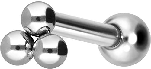 PIERCINGLINE Titan Ohrpiercing mit Gewinde 3 KUGELN Piercing Ohr Helix Tragus Lobe Silberfarben 6 mm