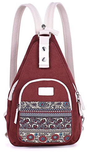 SIVENKE Mini Damen Brusttasche Klein Sling Bag Brust Schulter Rucksack Canvas Casual Daypack