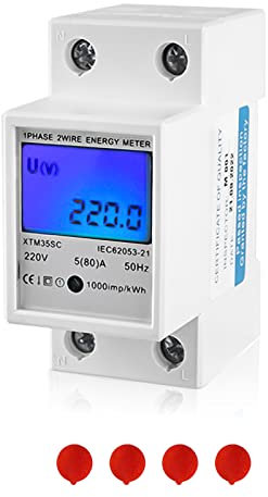 LCD Digitale Stromzähler Wechselstromzähler Hutschiene, 5(80) A 220V B Geeicht Wechselstromzähler Hutschiene KWh Zähler 1-phasiger 2-poliger 2P-DIN-Schienen-Stromzähler