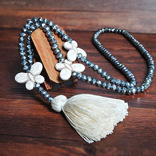 LUMoony 1Pcs 81cm Böhmen Halskett Bunt Kristall Bead Schnur Kette Lange Damen-Halskette Mit Quaste AnhängerKopfschmuck Geschenk Party Zubehör Pullover Kette Anhänger Modeschmuck
