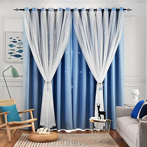 Loyala Doppellagige Verdunkelungsvorhänge, für Schlafzimmer und Kinder, niedliches Design, 160 cm lang, 2 Paneele, Blau, 106,7 x 160,9 cm