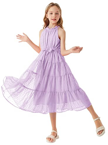 GRACE KARIN Abito da Ragazze Vestito Chiffon Elegante a Senza Manica con Rete Scollo Halter 6-12 Anni
