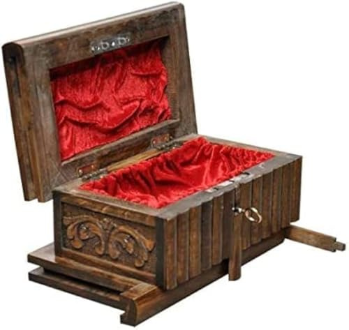 Tubibu Boîte à Bijoux Secrète en Noyer en Bois Massif - Boîte Magique à Compartiment Secret avec Clé Cachée Fabriquée à la Main