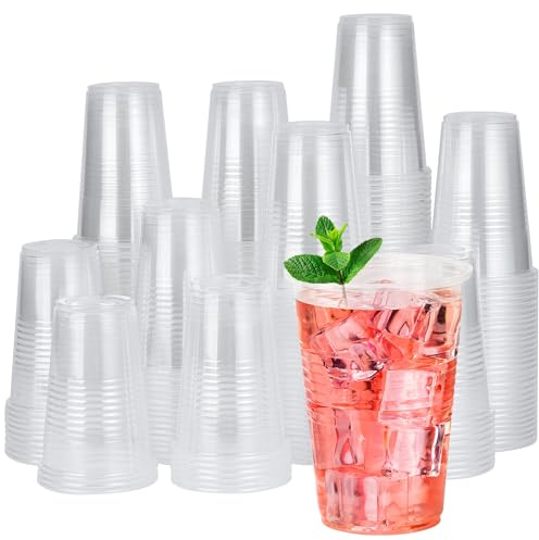 RACETOP 500 pack 9 oz Disposable Plastic Cups, Clear Plastic Cups Tumblers, Disposable Cups Bulk, Transparent for Wedding, Thanksgiving, Birthday, Halloween, Christmas Party