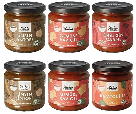 NABIO | Bio Eintopf-Klassiker im 6er Pack I 2x Linse, 2x Ravioli, 1x Chili, 1x Ratatouille