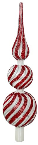 zeitzone Christbaumspitze Candy Echt Glas Weiß Rot Gestreift Weihnachtsbaumspitze 31cm