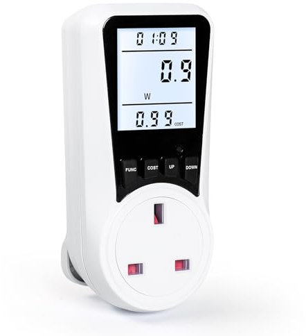 Jadeshay Electric Meter,240V 13A Electricity Usage Monitor Power Meter Plug LCD Display Energy Monitoring UK Plug 7 Monitoring Modes with 3680W Power Overload Warning for Home Appliances