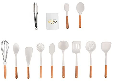 Juego De Utensilios De Cocina De Silicona, Juego De Utensilios De Cocina De 12 Piezas, Juego De Espátulas De Estilo Minimalista Nórdico Blanco, Kit De Utensilios De Cocina Antiadherentes Para Utensili