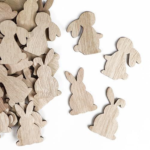 60 Stück Holz Hasen Streudeko Kaninchen aus Holz Basteln Häschen Konfetti Dekoration Tisch Deko Confetti Ideal als Osterdeko Tischdeko Ostern Dekorieren Geburtstag Party