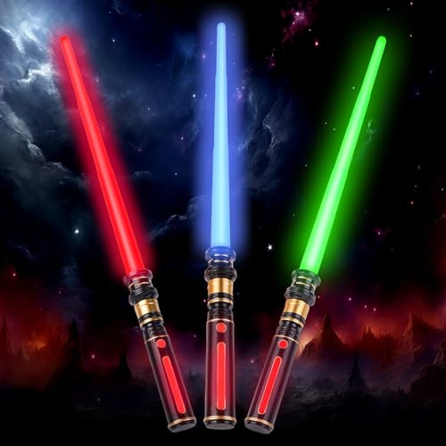 YOFOTHS Light Up Sabers, 3 Packs Light Sword for Kids with FX Sound, Expandable Light Up Saber for Cosplay Halloween Dress Up Parties Birthday Christmas (Red.Green.Blue)