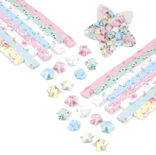 400 stelle di carta per origami, graziose strisce pieghevoli di carta per origami floreali, confezione fai da te, carta colorata, per origami, stelle fortunate, fai da te, creatività, artigianato