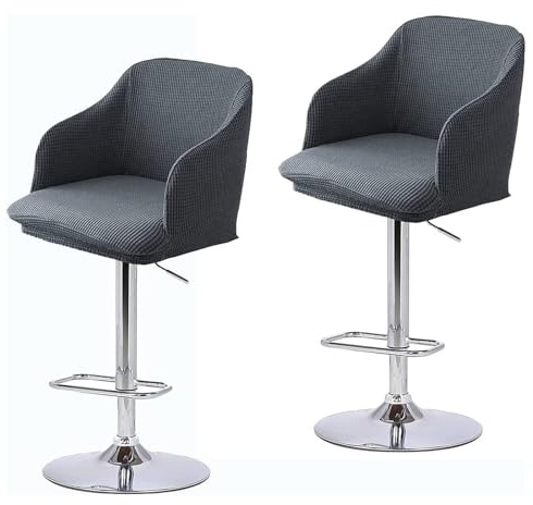Mswborml Stretch Stuhlhussen Hussen mit Armlehne 2er Set, Esszimmerstuhlbezug Stretchstuhl Sitzbezug mit Gebogenem Rücken, Schonbezug für Barhocker mit Lehne Barhocker-Schonbezige Waschbar,Grau
