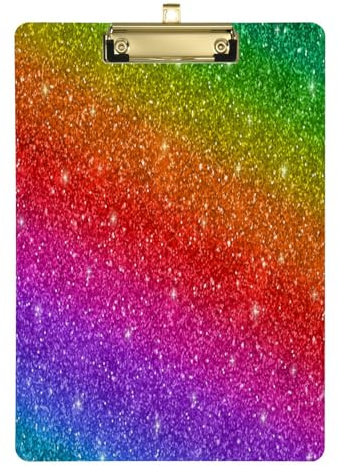 Acryl-Klemmbrett A4/Briefgröße, Acryl-Klemmbrettmappe mit niedrigem Profil-Clip, 5. Klasse, Essentials für Lehrer, 31,8 x 22,9 cm, bunter Regenbogen-Glitzer