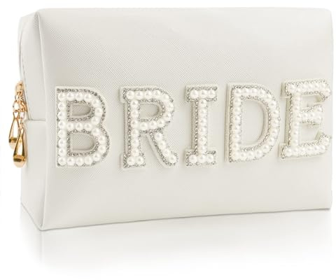 Bride Perlen Tasche, WeißE Perle Make-Up-Pu-Tasche, Tragbare Reise-Make-Up-Tasche, für Junggesellenabschied Frauen Hochzeit Brautparty