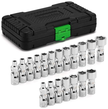 TecoTek 19-Piece 1/4-Inch Drive Universal Joint Socket Set, Swivel Socket Set, 6-Point, SAE (3/16 to 9/16) and Metric (5mm to 15mm), CR-V, Universal Flex Socket for Easier Access to Tight Spaces