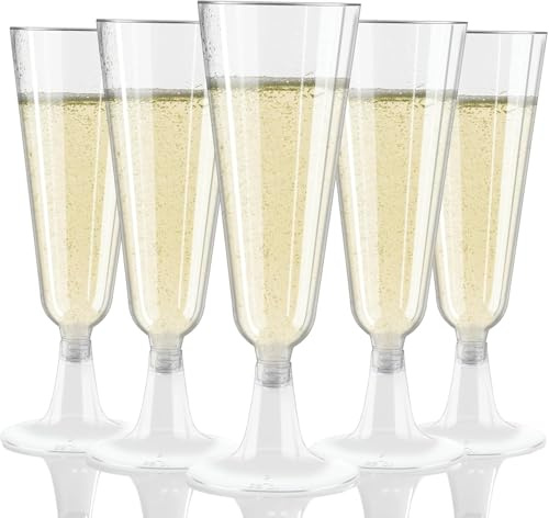 Copas de champán de plástico, copas de champán desechables, copas de vino de 150 ml, copas de prosecco de plástico, vasos de plástico reutilizables, copas de flauta de plástico para fiestas, bodas,