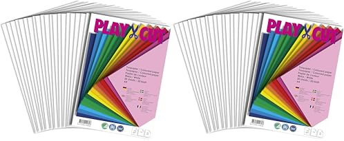PLAY-CUT Tonpapier A4 Weiß (130g/m2) | 20 Bogen Din A4 Papier zum Basteln Drucken | Dickes Bedruckbares Bastelpapier Set und Druckerpapier A4 | Premium Tonzeichenpapier & Craft Paper (Packung mit 2)