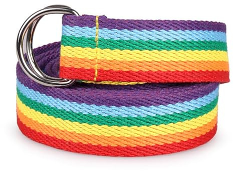 Leinengürtel mit D-Ring-Design, D-Ring-Gürtel, Doppel-D-Ring-Gürtel, Leinengürtel mit Doppel-D-Ring-Schnalle, Regenbogen-Design, Leinengürtel, Gurtband, Doppelring-D für Hosen, regenbogenfarben, Refer
