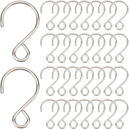 SOFPLATE 1 Box 300pcs Stainless Steel S Hooks Small S Shaped Hook Tiny Miniature Silver Metal S Shape Curtain Crystal Bead Hook Clips For Hanging Suncatcher Lamp Curtain Christmas Ornament Accessories