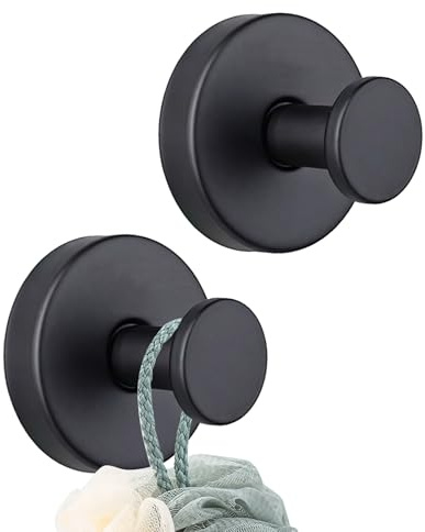 HFMYGS 2er Set Saugnapfhaken Extra Stark – Kunststoff Wandhaken ohne Bohren, Drehbare Gewindehaken für Badezimmer, Handtuchhaken Bademantelhaken mit starker Saugkraft (Schwarz)