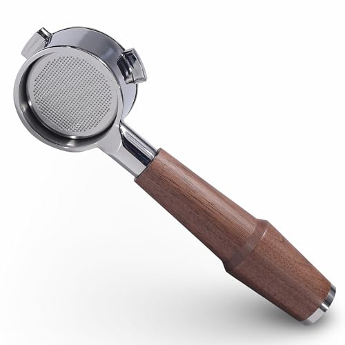KNODOS Bodenloser Siebträger 54mm Walnussgriff für Sage Barista Express | Pro, Touch, Bambino Plus – Espresso Siebträger aus 304 Edelstahl & – inkl. 18–21 g Doppel-Shot Sieb – Barista Zubehör